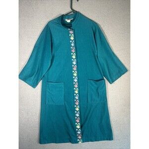Vintage Evelyn Pearson Robe Midi Button Up Emerald Green‎ Size Small Floral